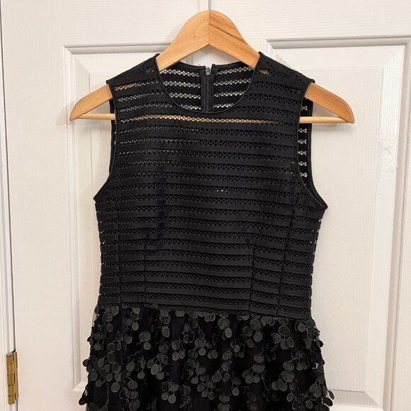 NEW Theory Black Petal Feathered Texture Party Dress Sz 00 - Picture 12 of 15